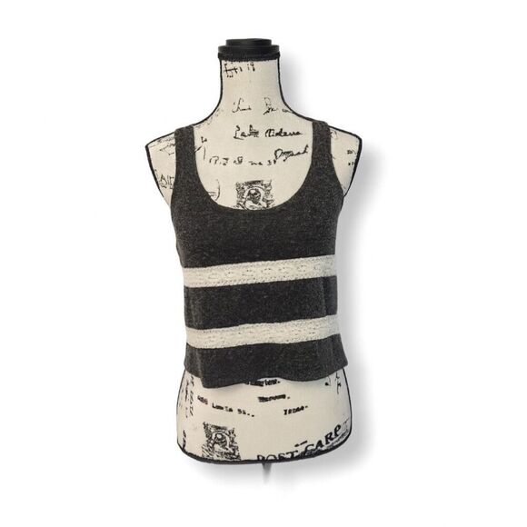 Subdued Grey White Crochet Stripe Cropped Tank Top Women’s Small Italy Made - Picture 1 of 5